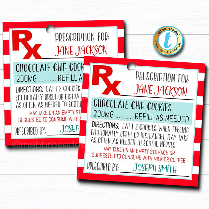 Nurse Appreciation Gift Tag - Rx Prescription Cookie Candy, Thank You Medical Hospital Staff, Nurse Appreciation Week DIY Editable Template