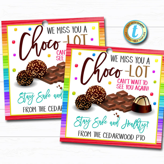 Chocolate Gift Tag, Quarantine Candy Treat Tag, Neighbor Teacher Coworker Staff Well Wishes Thinking of You Gift Tag DIY Editable Template