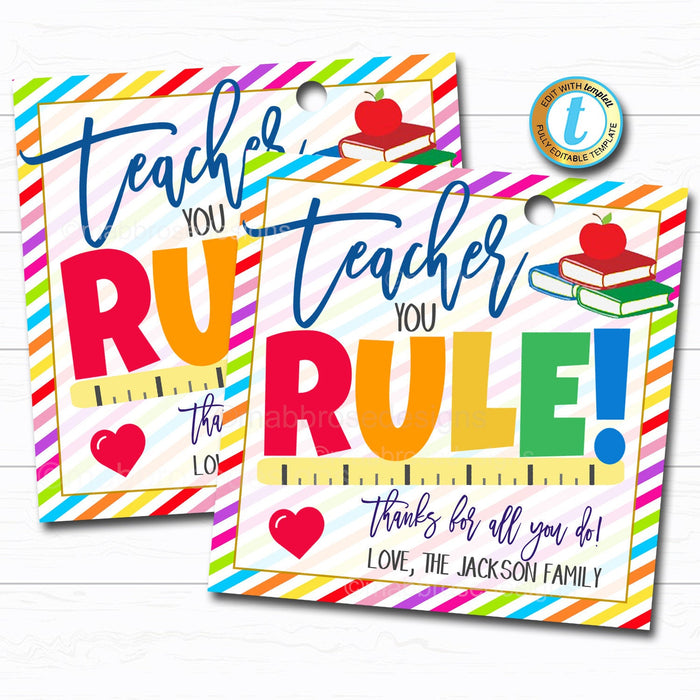 Teacher Gift Tags - Teacher Appreciation Thank You Label, DIY Editable Template