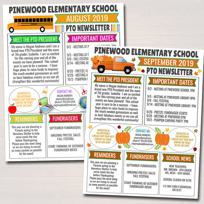 Pto Pta Newsletter Template Set, Classroom Printable Handout Flyer, Seasonal School Year Meeting Agenda Organizer, EDITABLE Template