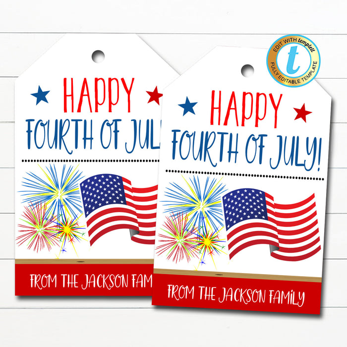 Fourth of July Gift Tag, Fireworks Sparkler Gift Tag Party Favor - DIY Editable Template