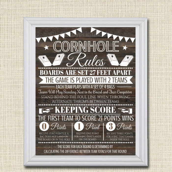 Cornhole Rules Sign, Family Outdoor Games, Bag Toss Tournament Yard Sign, Points Score Sign, Bar Leauge Rules, Printable INSTANT DOWNLOAD