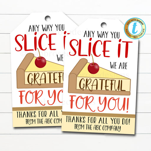 Cheesecake Gift Tags, Grateful For You Cherry Cheesecake Pie Label, Staff Teacher Volunteer Nurse Gift, Printable Bakery, Editable Template