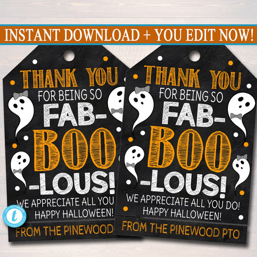 Halloween Gift Tags, Halloween Appreciation Favor Tags, Thanks for Being FabBOOlous Teacher Staff Employee School Pto, DIY Editable Template