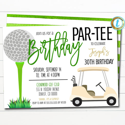 EDITABLE Golf Party Invitation, Let&#39;s Par-Tee, Men&#39;s Birthday Adult Invite, Company Work Golf Party, Retirement Party DIY Printable Template
