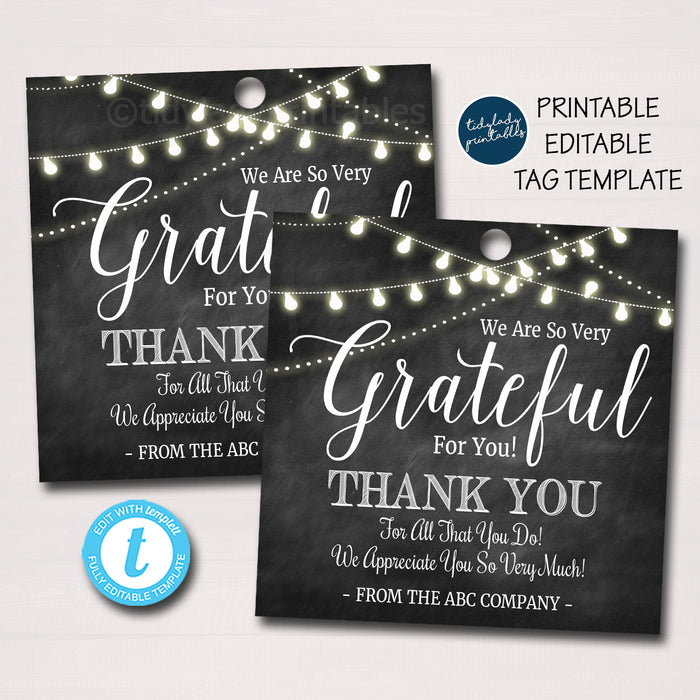 Appreciation Gift Tags, We&#39;re Grateful For You, Employee Teacher Nurse Staff School Appreciation Week, Thank You Gift Card, INSTANT DOWNLOAD