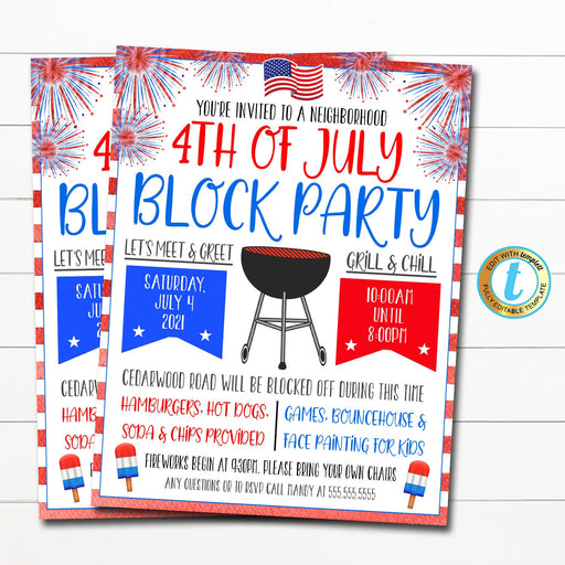 EDITABLE 4th of July Neighborhood Block Party Invite, Printable, Bbq Picnic Summer Party, Patriotic, Memorial Day Flyer, INSTANT DOWNLOAD