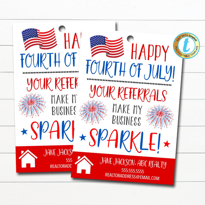 Editable Fourth of July Pop by Tags Realtor, Firework Summer Real Estate Pop by Printable Tag, Marketing, referrals INSTANT DOWNLOAD