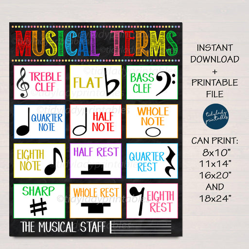 Musical Terms Poster, Music Teacher Classroom Printable Decor, Band Classroom, Music Theory Types of Musical Notes Poster, INSTANT DOWNLOAD