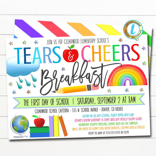 Tears and Cheers Breakfast Invitation, Printable PTA PTO Flyer Invite, School Fundraiser Poster, Back To School Invite, EDITABLE Printable
