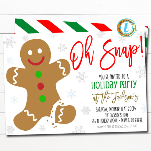 Oh Snap Christmas Party Invitation, Kids Gingerbread Cookie Birthday Preppy Invite, Holiday Cookie Exchange Party, DIY Editable Template