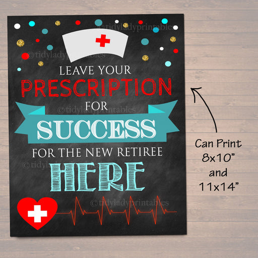 Nurse Retirement Party Sign, Printable, Retiree Advice Words of Wisdom Cards, Prescription for Success RN Lpn Party Decor INSTANT DOWNLOAD