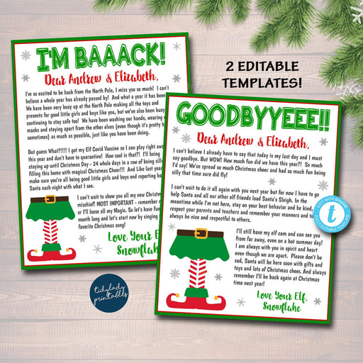 2021 Elf Letters, Hello and Goodbye from the Elf Letters for Kids, Farewell from Elf, I'm back Christmas Letter Printable, EDITABLE TEMPLATE