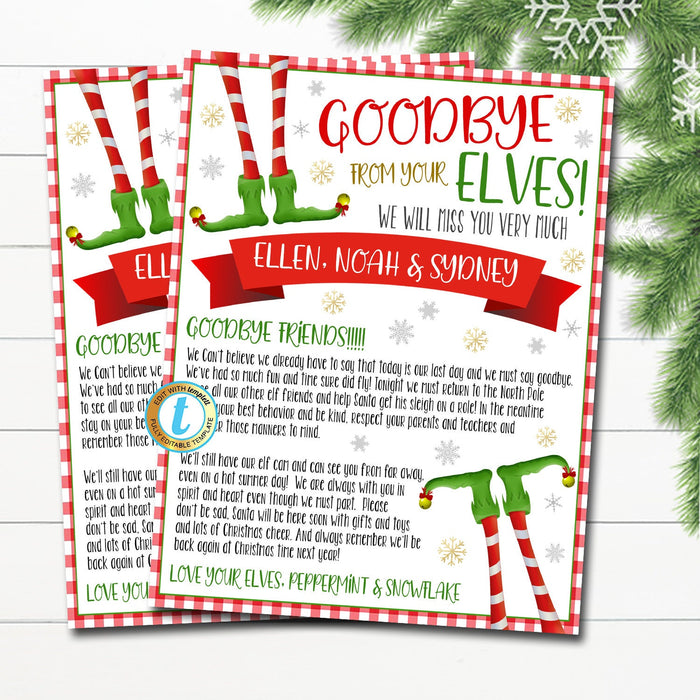 Hello and Goodbye Letter from your Elves, Farewell from Elves Going Away, We're Back Elves Christmas Printable Digital DIY EDITABLE TEMPLATE