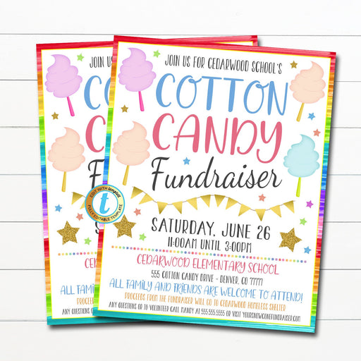 Cotton Candy Fundraiser Flyer, Printable Appreciation Week, Candy Party Invite, Summer Church Community School pta pto, EDITABLE TEMPLATE