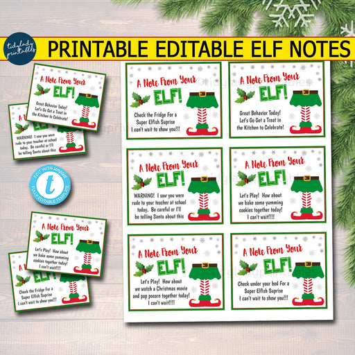 Printable Elf Notes, A note from the elf, elf prop ideas, Christmas Printables, holiday elf notecards, elf gift tags, DIY EDITABLE TEMPLATE