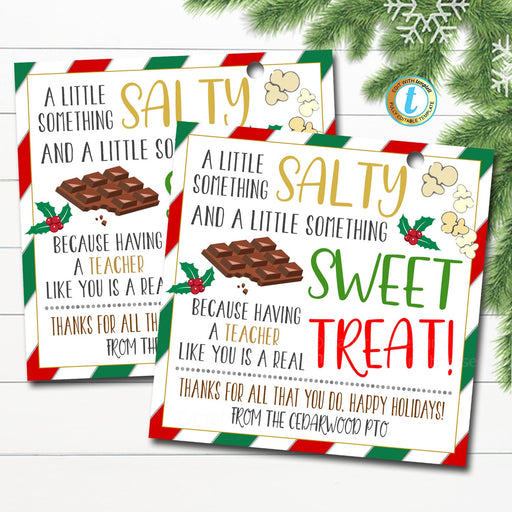 Christmas Chocolate Popcorn Gift Tag, Teacher Staff Employee School Appreciation, Something Salty Sweet Treat Thank You, Editable Template