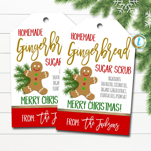 Christmas Gift Tags, Gingerbread Sugar Scrub Tag, Holiday Spa Pedicure Bath Tag, Holiday Teacher Staff Gift, Secret Santa, Editable Template