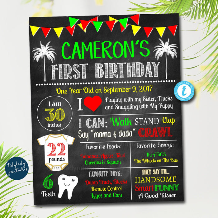 EDITABLE One Love First Birthday Board, Party Decoration, Jamaica Reggae Theme Theme, One Year, Let's Get Together & Feel Alright Printable