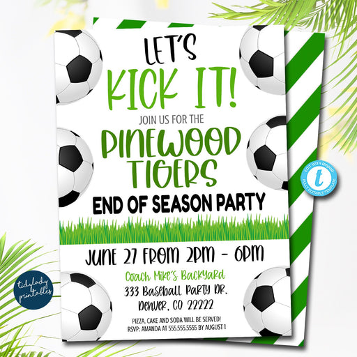 Soccer Invitation, End of Season, Let's Kick It, Editable Soccer team party, Kids Sports Banquet digital Invitation, Printable, DIY TEMPLATE