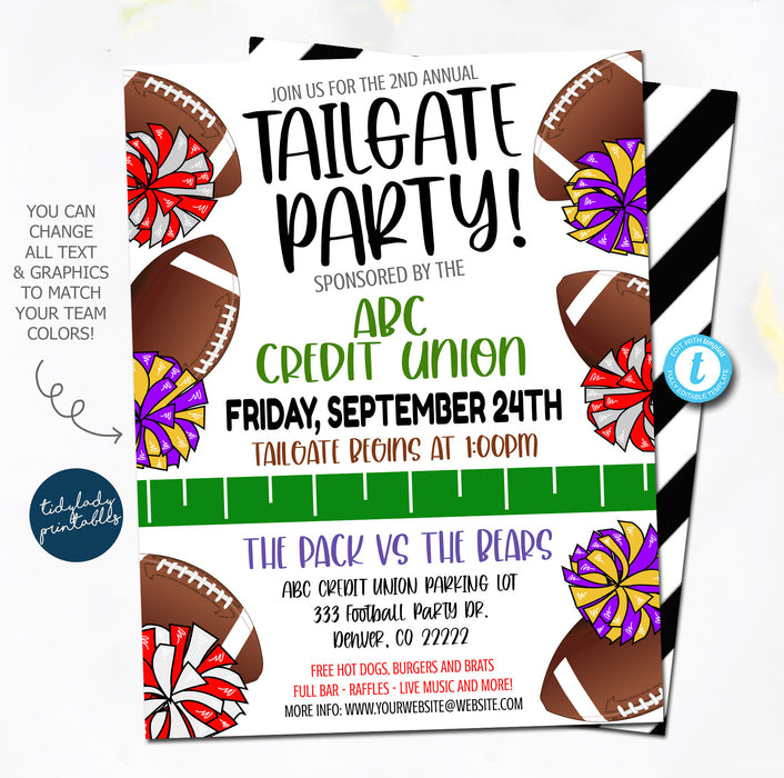 Football Tailgate Party Invitation, Editable Football Party template, Pregame Any Team Sports, Fall Invitation, Autumn Celebration EDITABLE