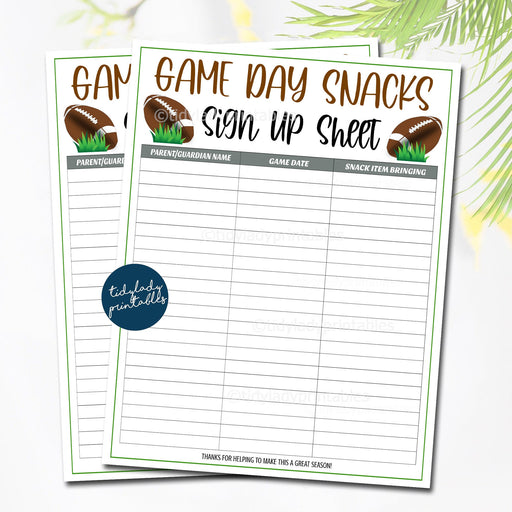 Football Snack Volunteer Sheet, Football Printable, Snack Sign up Sheet, School Sports Team, Football Coach Forms, INSTANT DOWNLOAD