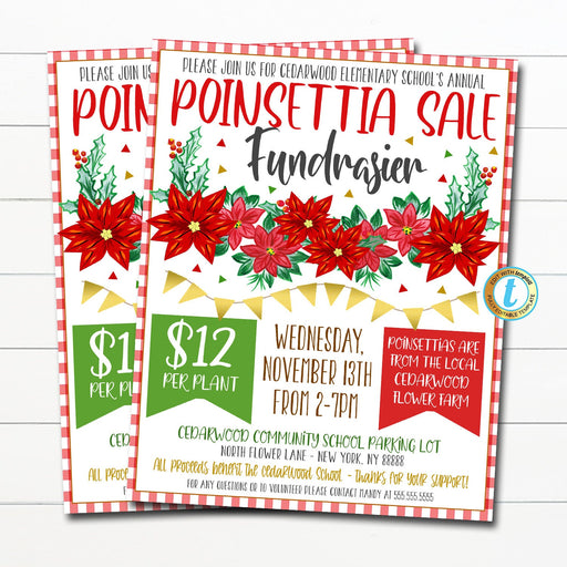 Poinsettia Fundraiser Flyer, Christmas School Church Pto Pta, Holiday Plant Flower Sale, Editable Template, Xmas Shopping, DIY Self-Editing