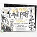 Retro New Years Cocktail Party Invitation Vintage Holiday Adult Party Invite, Mid Century Modern Deco Happy Hour Bar Party Editable Template