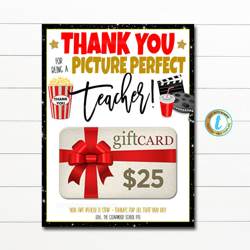 Hollywood Teacher Appreciation Week Gift Card Holder, Employee Staff Nurse, Red Carpet VIP Movie Theme Thank You Gift Idea Editable Template