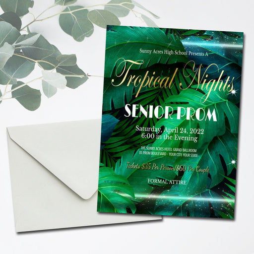 Tropical Nights Prom Invite Template, Printable Editable, High School Formal Dance, Homecoming Jungle Rainforest Theme, Senior Junior Prom