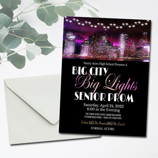 Big City Big Lights Prom Invite Template, Printable Editable, High School Formal Dance, Homecoming New York Theme, Senior Prom Junior Prom