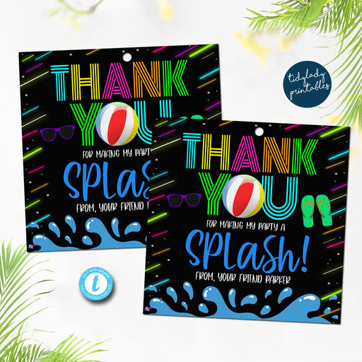 EDITABLE Glow in The Dark Neon Light Up The Night Pool Party Thank You Favor Tag Printable Digital Teen Tween Birthday, Back To School Party