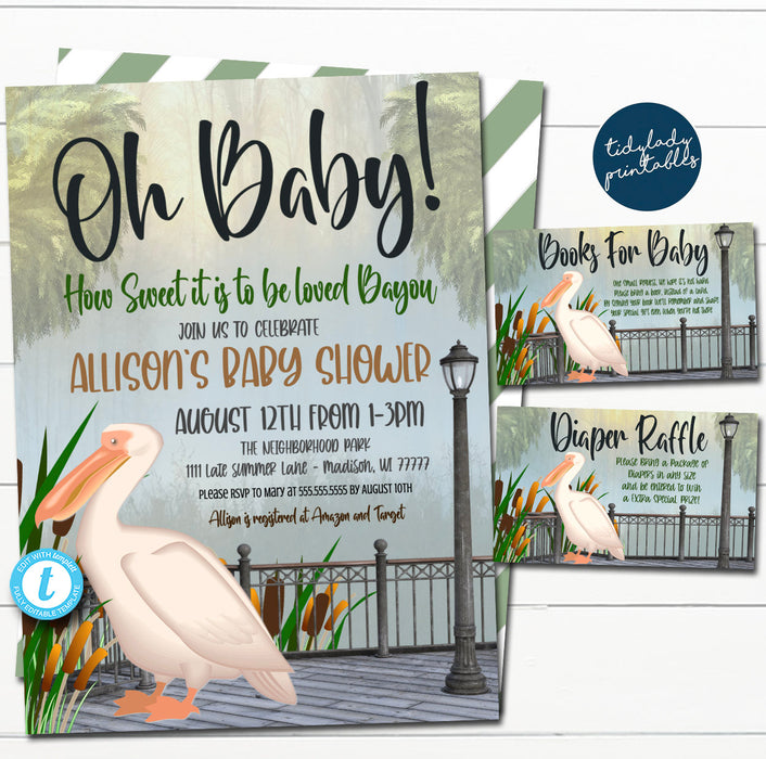 Louisiana Bayou Baby Shower Invitation, Bayou Theme Invite, Gender Neutral, Editable Baby Shower Coed Couples Shower, EDITABLE TEMPLATE