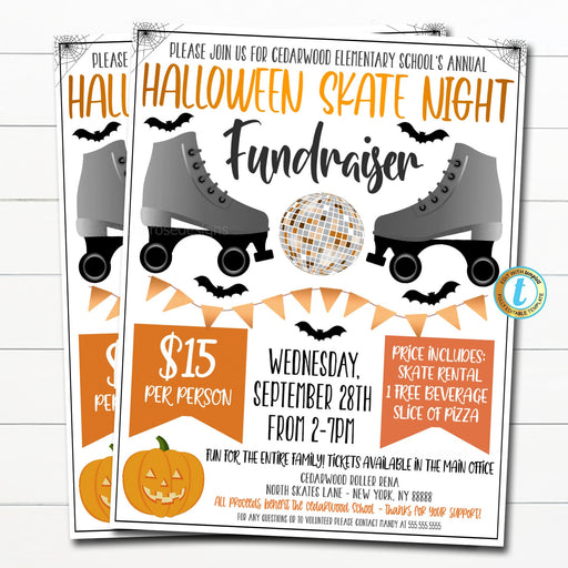 Halloween Skate Night Flyer, School Fundraiser Community Invite, Roller Skating Fun Family Event, School PTA PTO Printable Template Editable