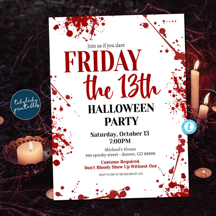 Friday the 13th Halloween Party Printable Invitation, Murder Mystery Digital Download Death Adult Halloween Birthday Party EDITABLE TEMPLATE