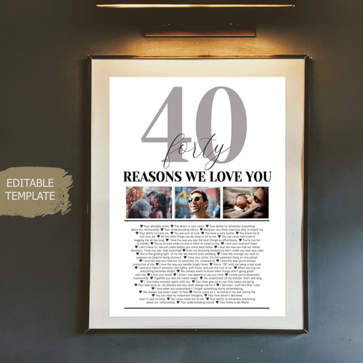 Editable Template, 40 Reasons we love you Photo Collage, Mom's 40th Birthday, Dad's 40th Birthday, 40 Things We Love About You Friend Gift