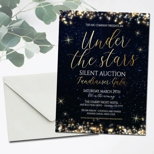Under the Stars Silent Auction Theme Template, Printable Editable, Annual Fundraiser Corporate Work Event, Nonprofit Charity Gala Ball Flyer