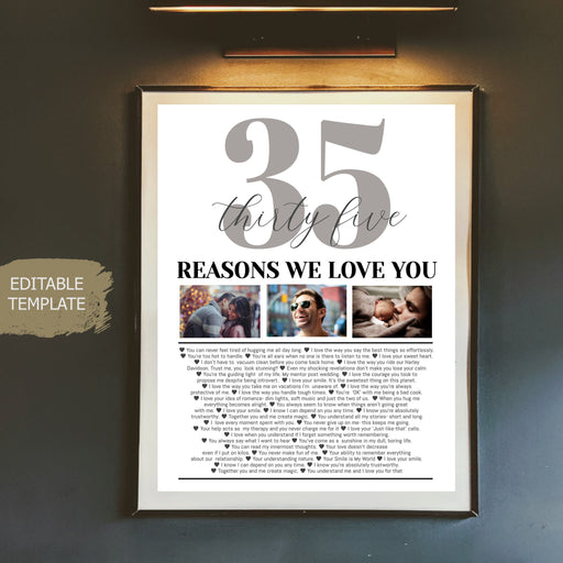 Editable Template, 35 Reasons we love you Photo Collage, Mom's 35th Birthday, Dad's 35th Birthday, 35 Things We Love About You Friend Gift