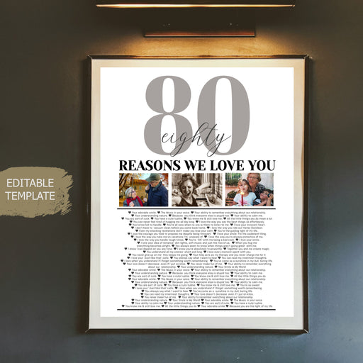 Editable Template, 80 Reasons we love you Photo Collage, Mom's 80th Birthday, Dad's 80th Birthday, 80 Things We Love About You Friend Gift