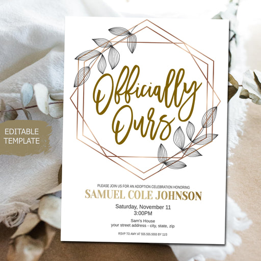 Officially Ours Editable Adoption Invite Template, Printable Editable, Adoption Celebration Party Modern Boho Chic, Ceremony Invitation