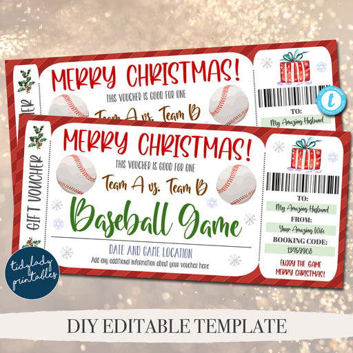Christmas Ticket Voucher, Baseball Game Ticket Printable Template, Holiday Gift For Him Husband Sports Surpise Gift Idea, Editable Template