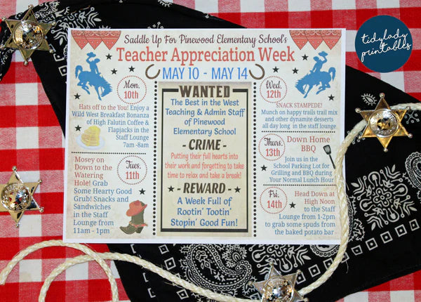 Western Theme Teacher Appreciation Week Printable Party Set
