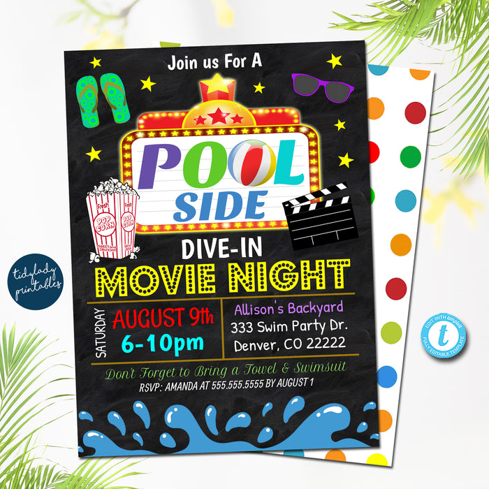 Summer Pool Dive In Movie Party Invitation - Printable DIY Template