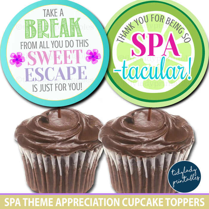 Spa Theme Appreciation Printable Cupcake Toppers
