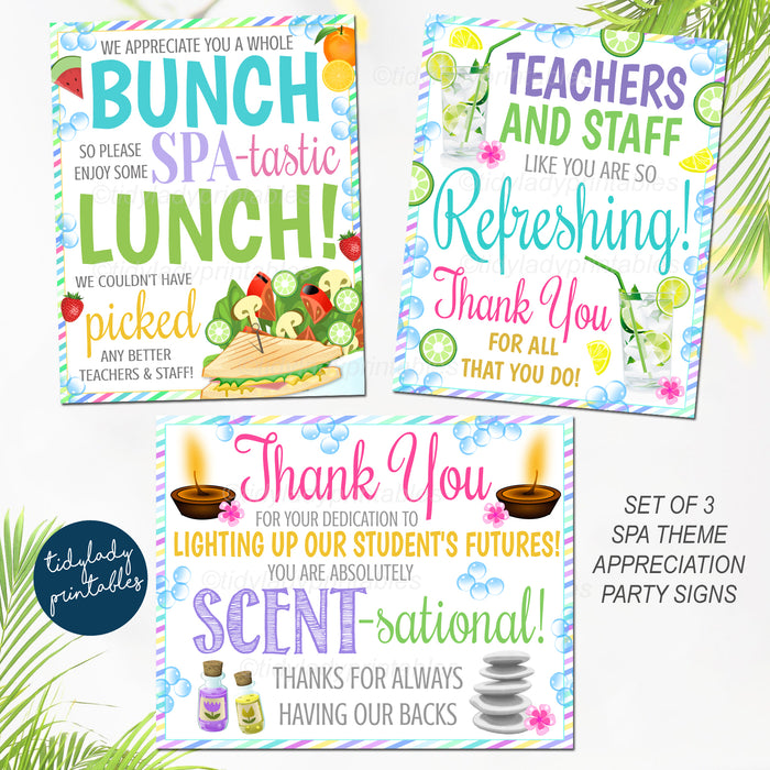 Spa Theme Teacher Appreciation Week Party Signs, Thank You Decor Printables
