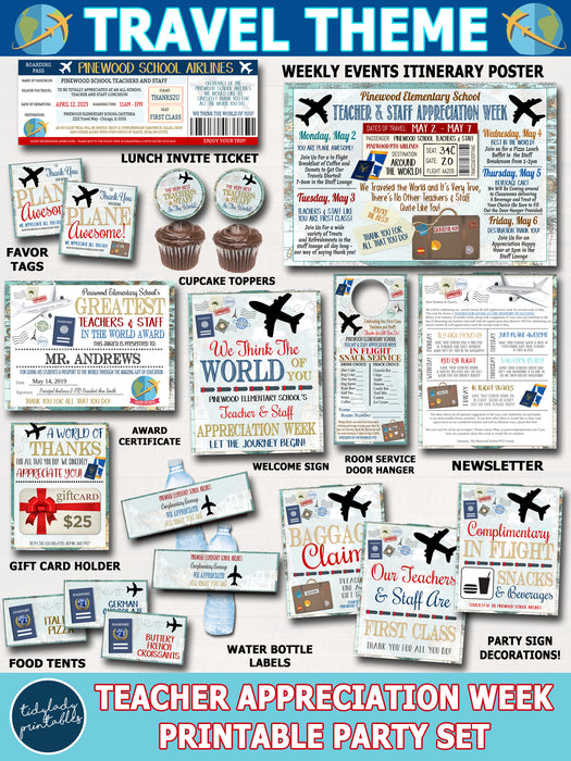 World Travel Map Themed Teacher Appreciation Week Printable Party Set