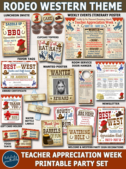 Western Theme Teacher Appreciation Week Printable Party Set