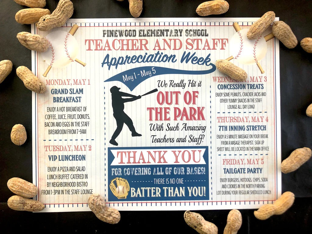 Baseball Themed Teacher Appreciation Week Printable Party Set