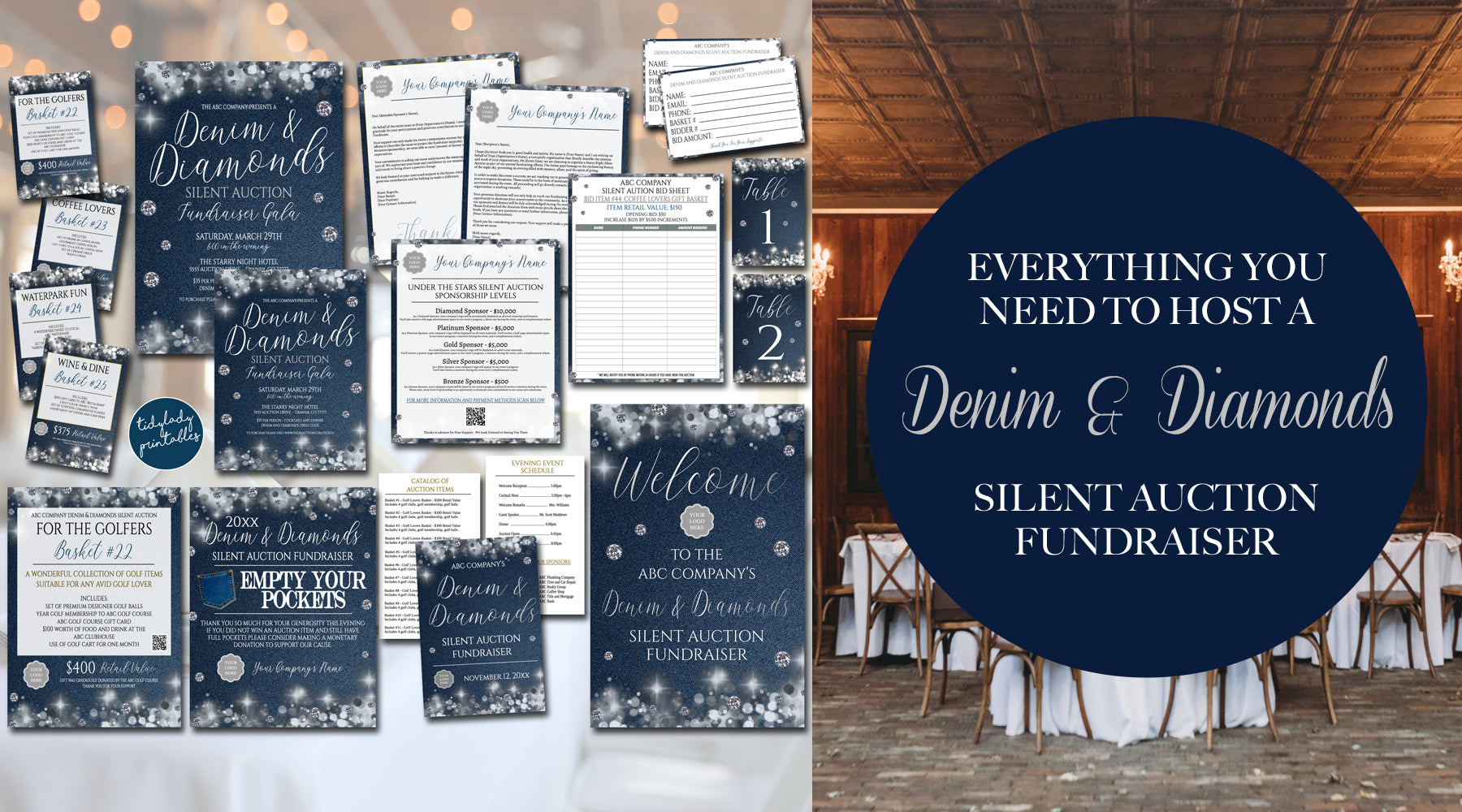 Denim and Diamonds Theme Silent Auction Fundraiser Gala Event Templates and Ideas