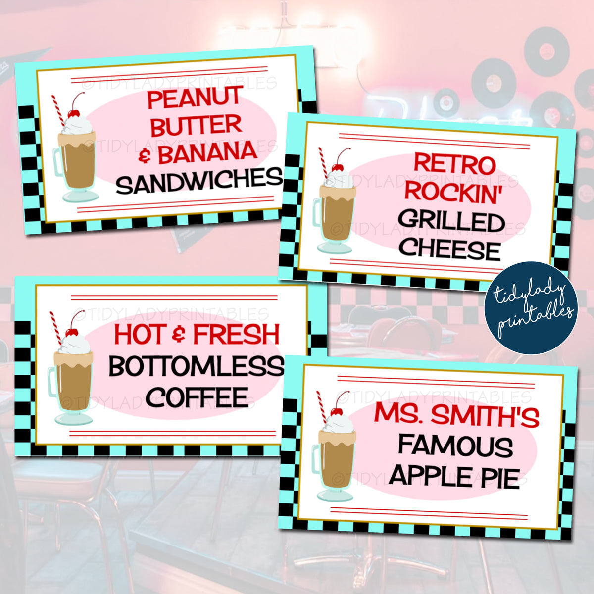 1950s Diner Party 50s Sockhop Dance Theme Food Tent Labels — TidyLady ...